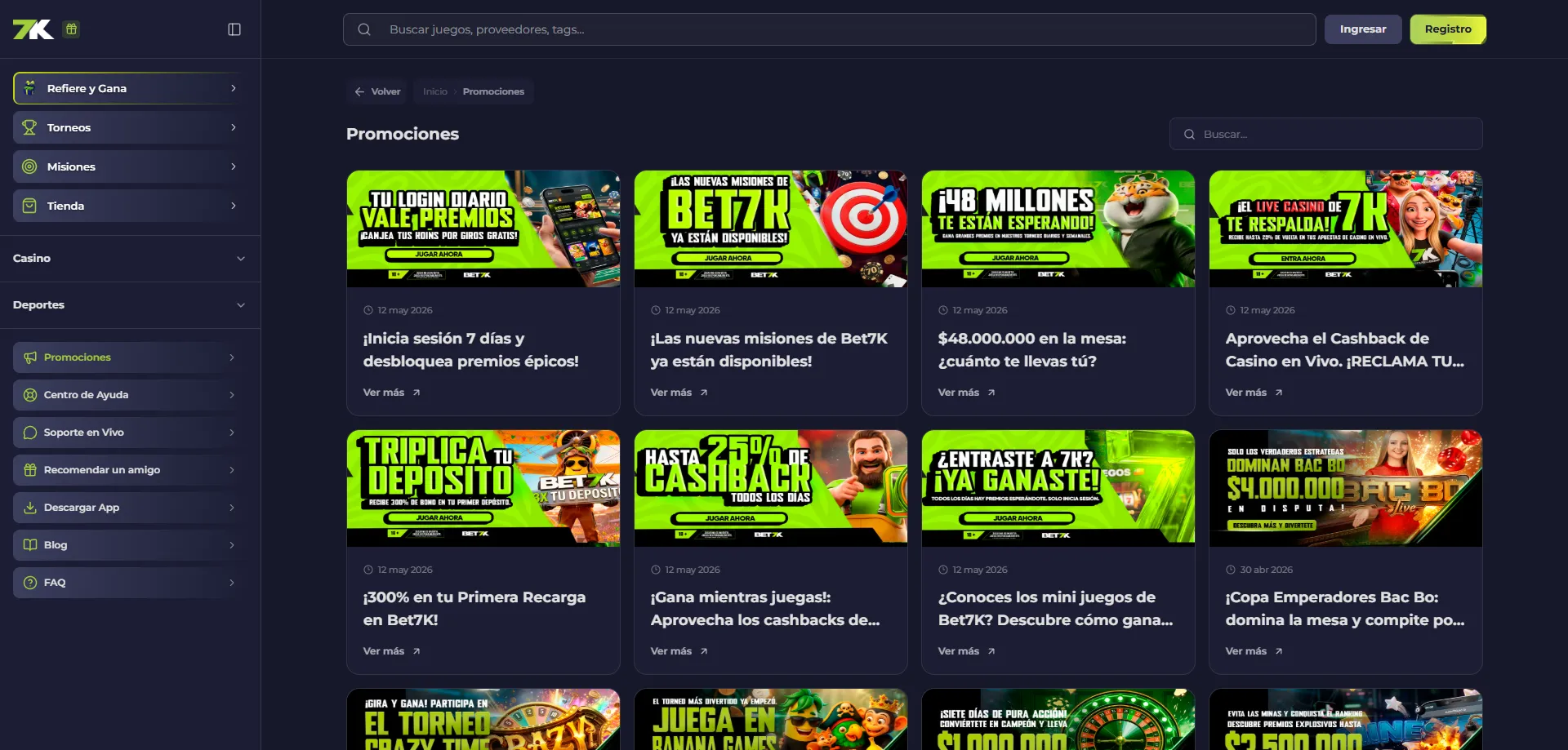 Límites de depósito y retiro en Bet7k Casino 2026